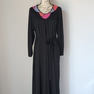 Vintage Oscar De La Renta for Swirl Maxi Shift Dress Long Sleeve Knit Black